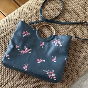 Lauren Conrad Floral Navy Handbag with Gold Accents